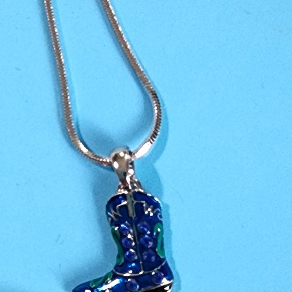 Cowboy Blue Green Boot Charm Pendant/Necklace/Rhinestone Crystal Hand Painted - Picture 4 of 10
